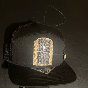 Black Trucker Hat with Rhinestone Patch